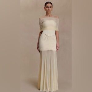 MESHKI- caspian slinky & mesh off the shoulder